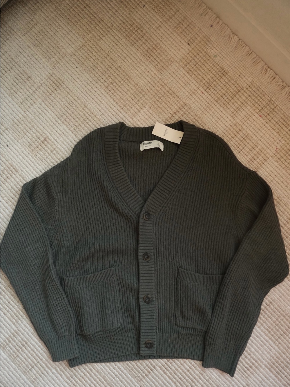 Hollister Dark Green Ribbed Button Cardigan